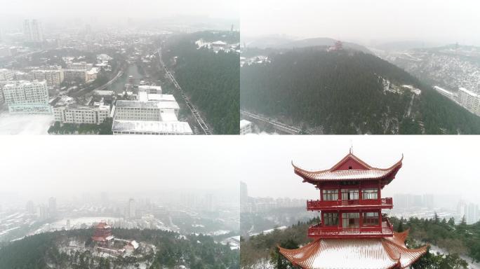 航拍西宝山雪景