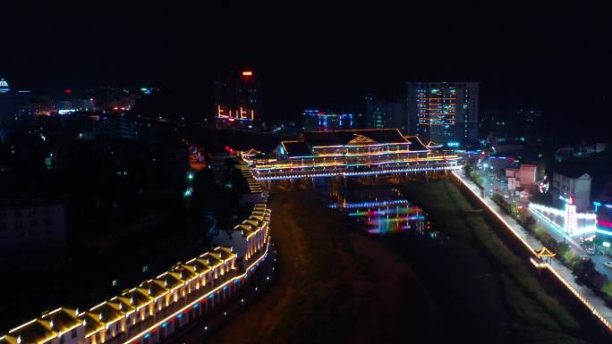 安徽省岳西县廊桥夜色城市夜景