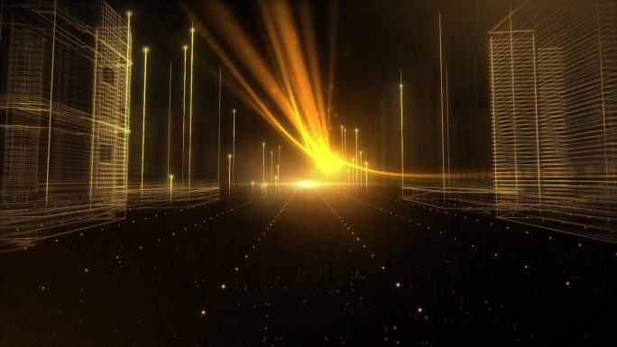《高清》金色科技线框城市道路生长—视频