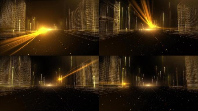 《高清》金色科技线框城市道路生长—视频