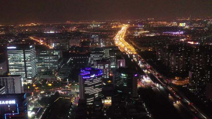 4K原素材-航拍灯火辉煌的上海张江夜色
