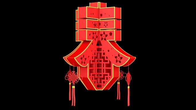 红色中国风镂空春字无限循环旋转