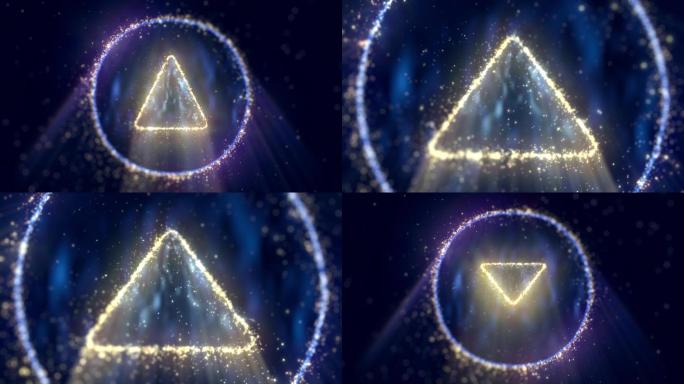 4K炫酷几何三角粒子光影描边多彩旋转空间