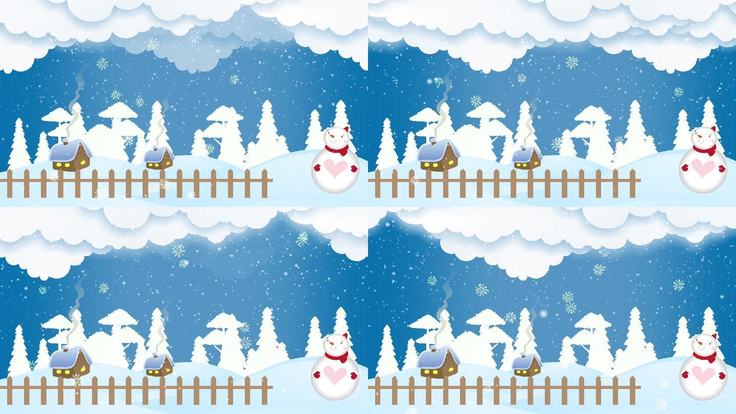 卡通冬天雪景背景循环