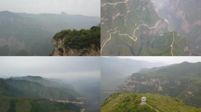 太行山高山薄雾巍峨山路蜿蜒亭子险峻山峰