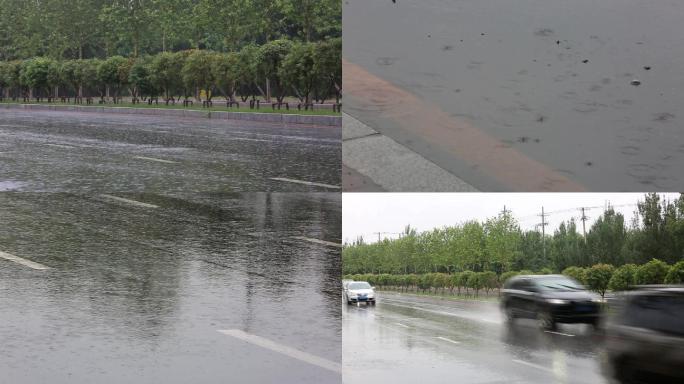 下雨、雨点落地、马路、汽车、雨天