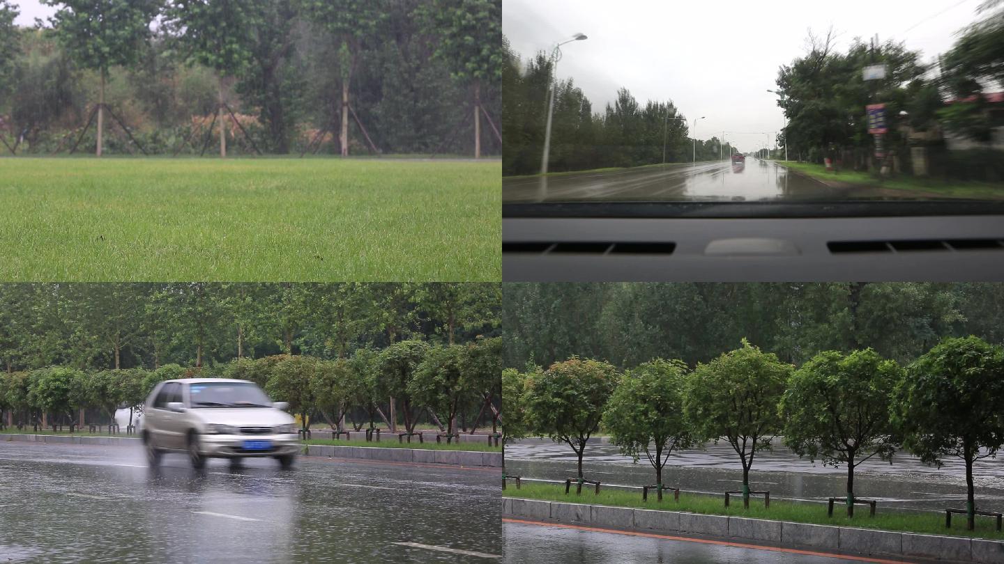 雨天、开车、积水、雨点、马路、街道