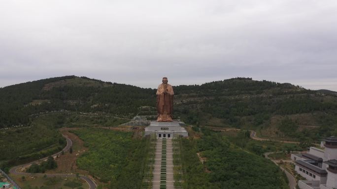 4K-log原素材-尼山圣镜孔子像航拍