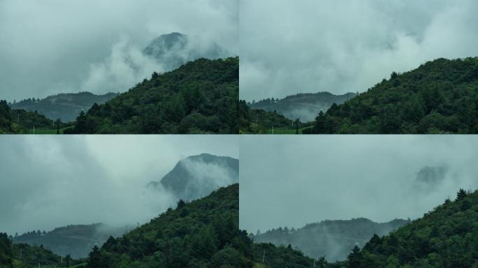 4K高山村云雾缭绕阴天多云大雾天气