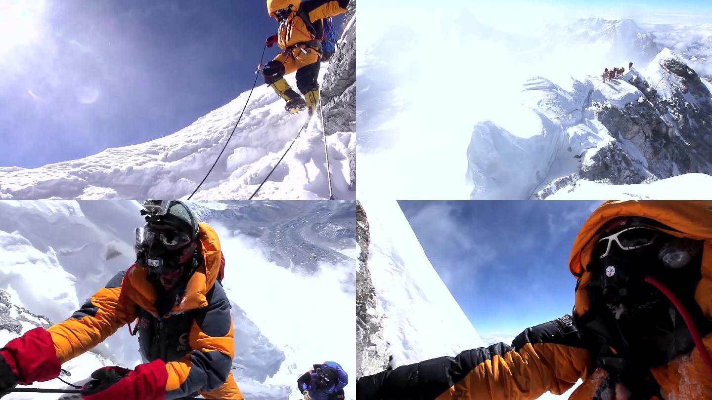 登雪山运动攀登高峰实拍视频