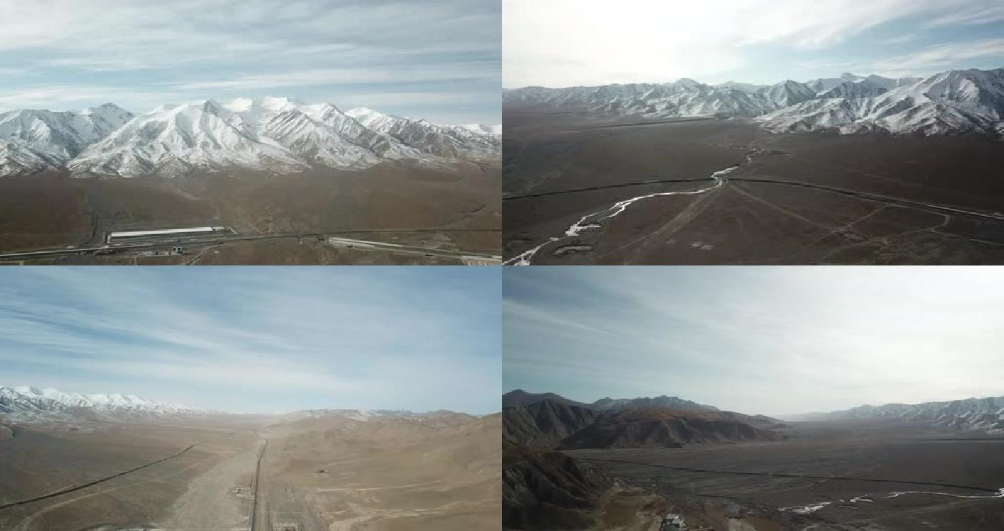航拍青海格尔木昆仑山雪景山脉青藏线预览