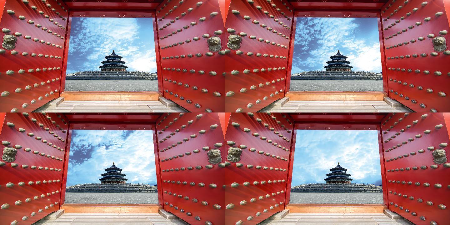 北京古建筑天坛朱红大门视频素材