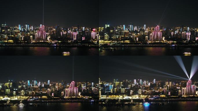 航拍4k武汉夜景汉口江滩夜景灯光秀
