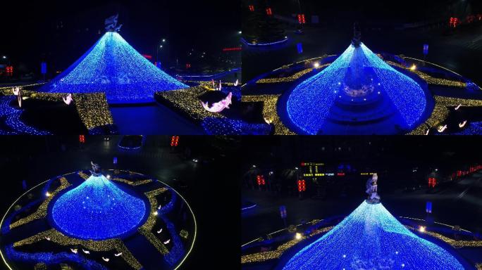 航拍4K北京市平谷区大龙环岛夜景灯光