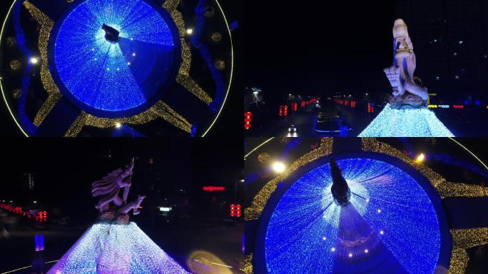 航拍4K北京市平谷区大龙环岛夜景灯光