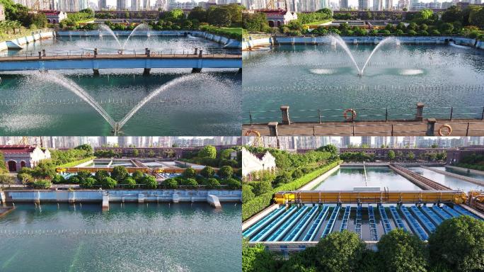 4K原素材-航拍上海杨浦区地标杨树浦水厂
