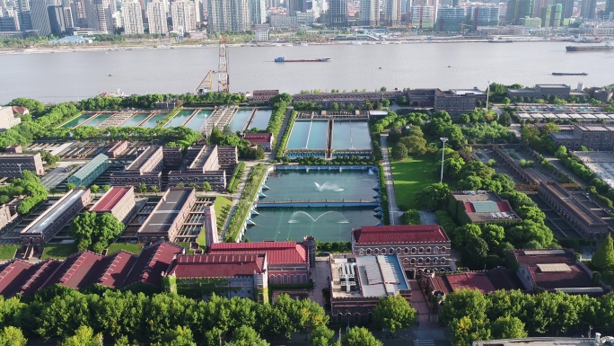 4K原素材-航拍上海杨浦区地标杨树浦水厂