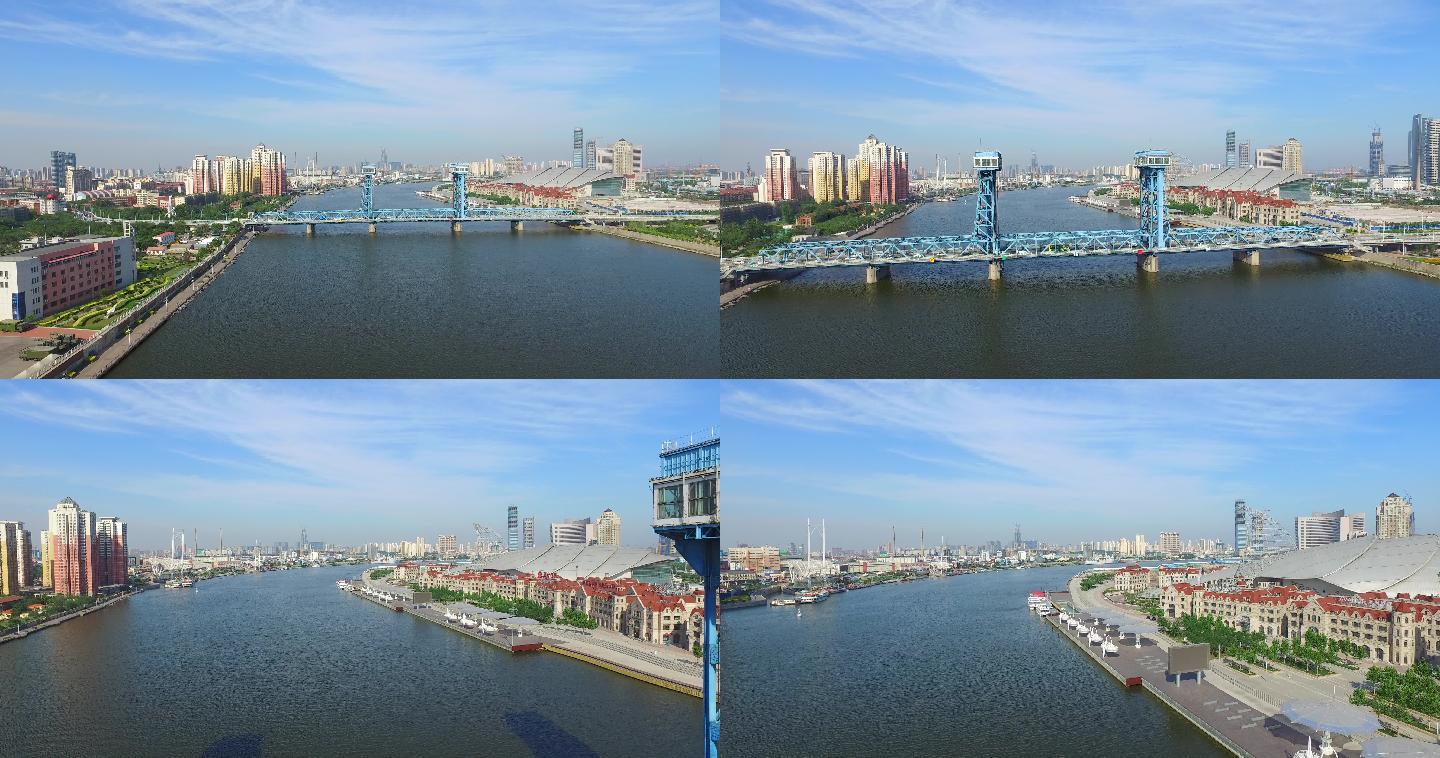 航拍4K天津塘沽滨海新区海门大桥