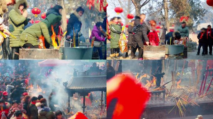 寺庙人群拜佛烧香祈祷