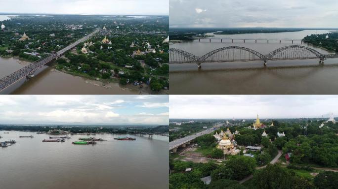 缅甸曼德勒城市空镜头2风景人文桥