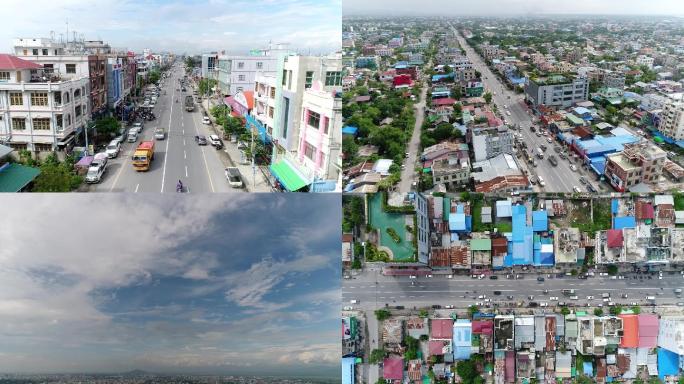 缅甸曼德勒城市空镜头风景人流