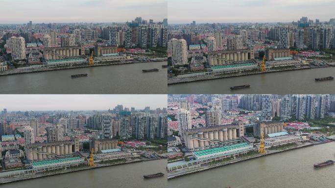 4K原素材-航拍上海民生码头粮仓