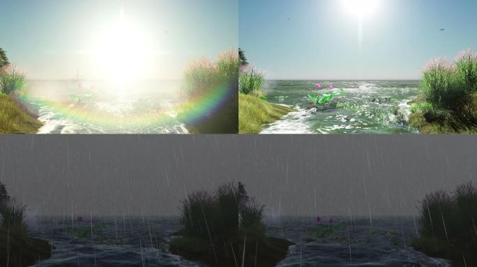 湿地雨过天晴海浪巨浪海鸥海燕大海三维动画