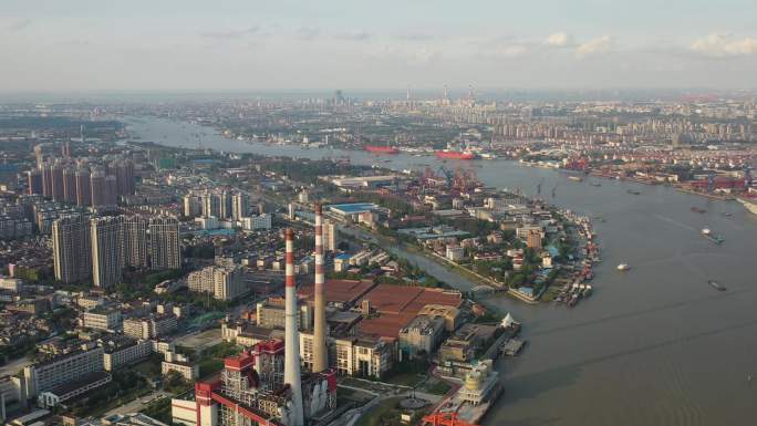 4K原素材-航拍上海杨树浦电厂及复兴岛