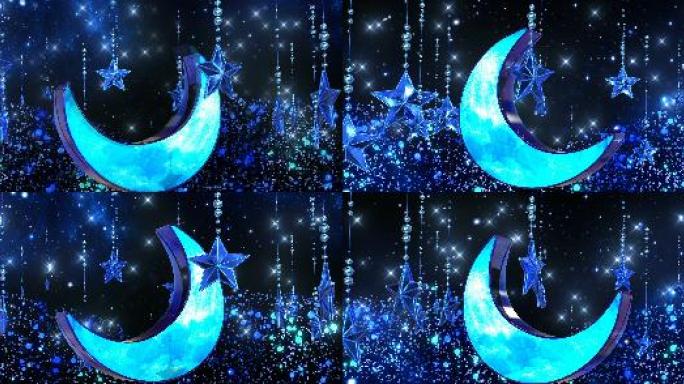 月亮星星蓝色粒子循环素材