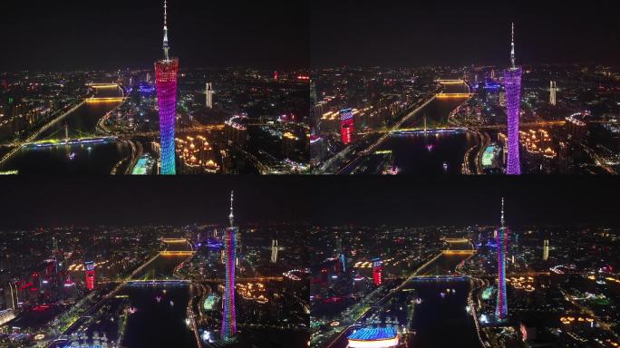 广州城市珠江流域夜空航拍