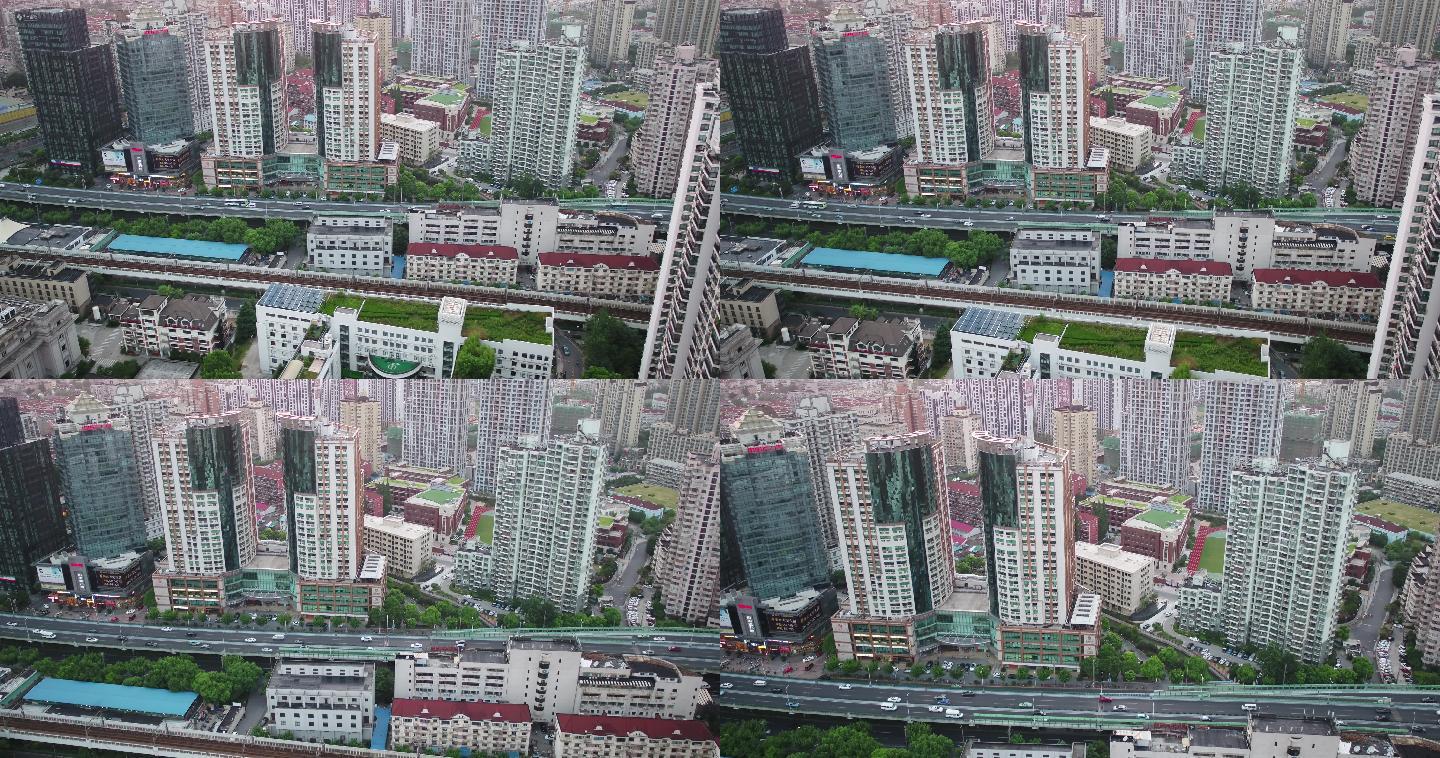 4K原素材-航拍上海普陀区城市全景