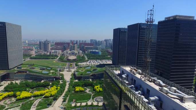航拍4K天津市塘沽滨海新区滨海广场