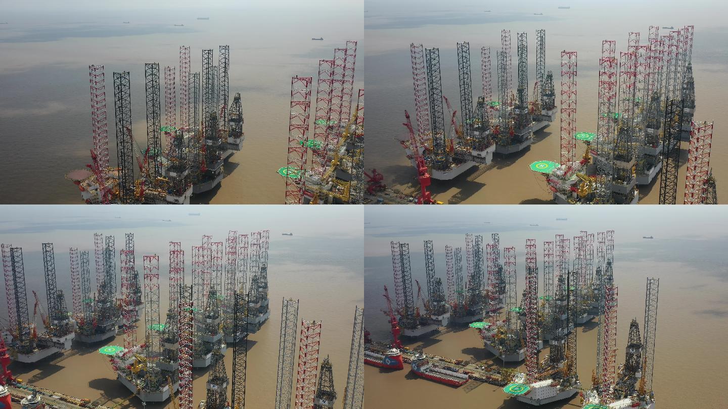 4K原素材-航拍海工码头自升式钻井平台
