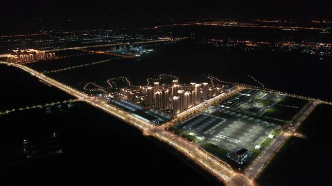 4k航拍武汉军运村夜景黄家湖大道