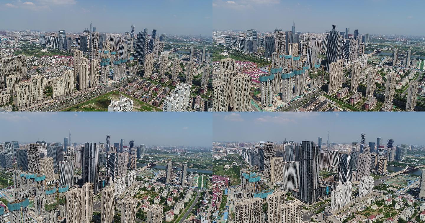 航拍4K天津市滨海新区塘沽区自贸区金融区