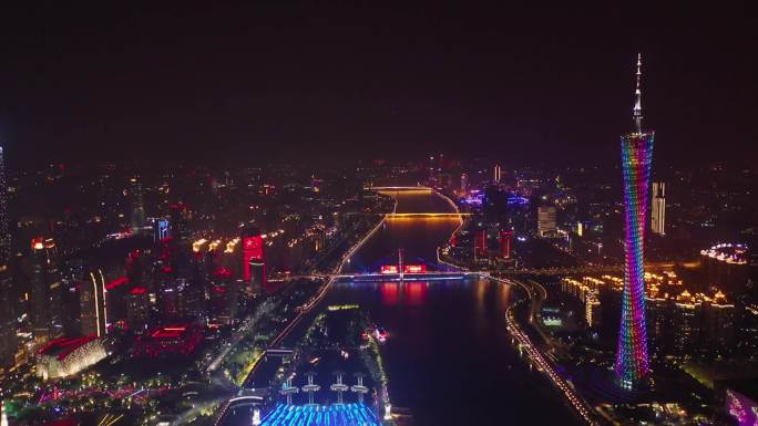 广州珠江两岸夜拍航拍高清空镜头