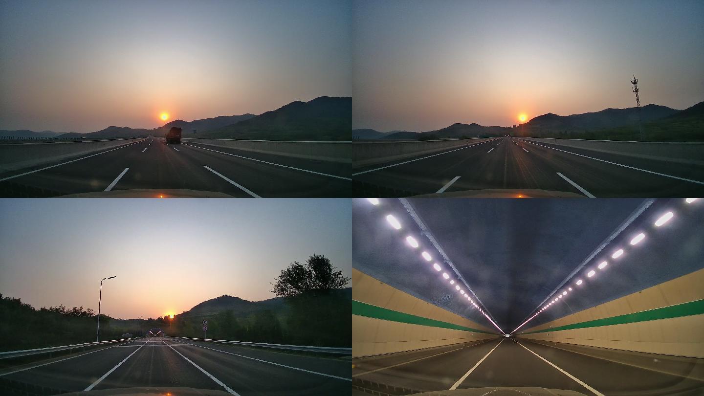 高速公路车内拍摄行驶的车辆隧道阳光逆光