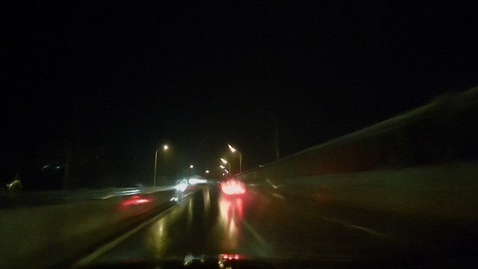 夜景道路车辆车内拍摄城市道路高架桥