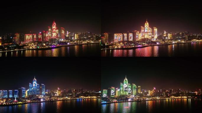 国庆节之夜，烟台滨海广场航拍灯光秀