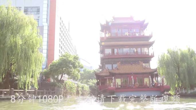 杭州拱宸桥京杭大运河游船乘客高清航拍视频