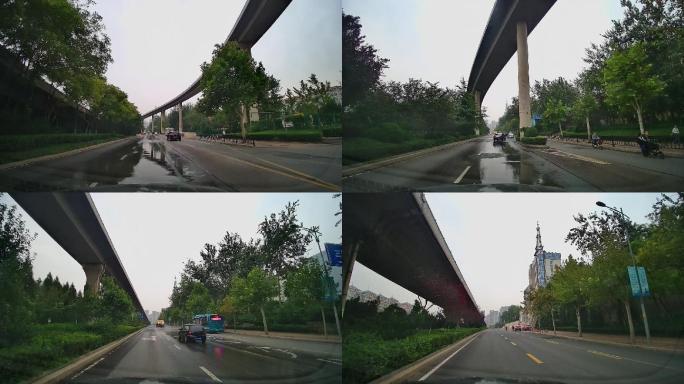 高速道路行驶车辆车内拍摄城市道路高架桥