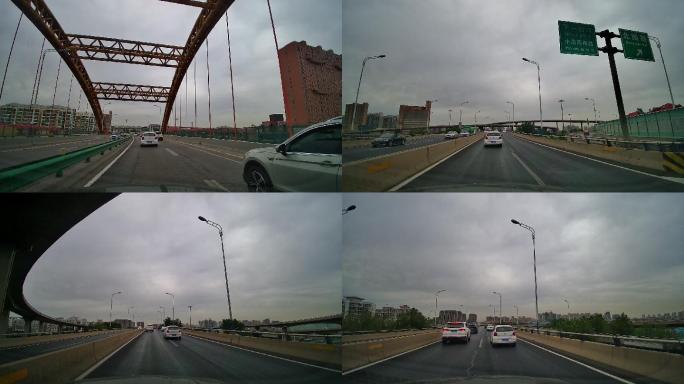 快速车内拍摄城市行驶车辆车内拍摄城市道路