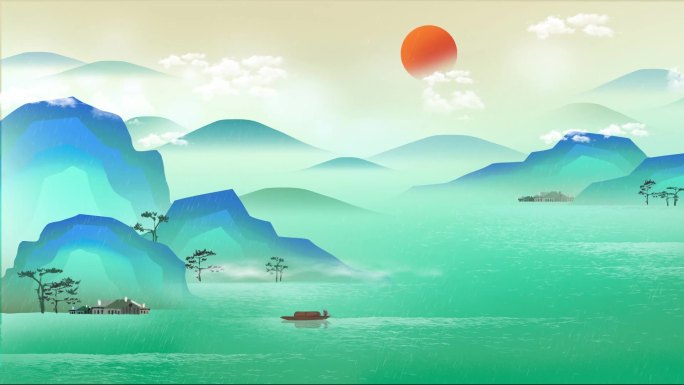 唯美中国风彩色山水画