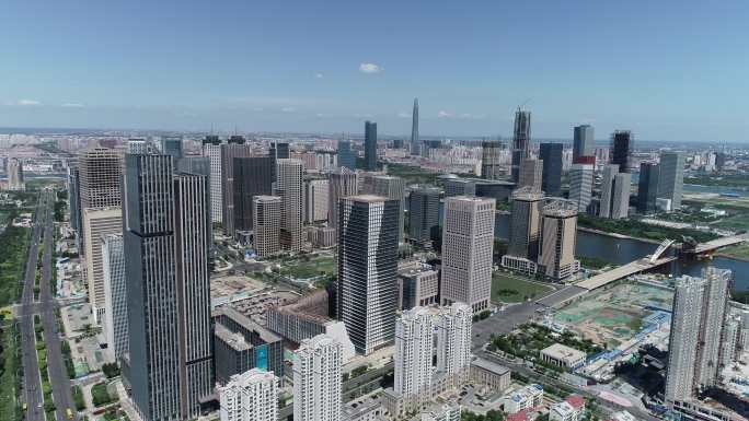 航拍4K天津市滨海新区塘沽区自贸区金融区