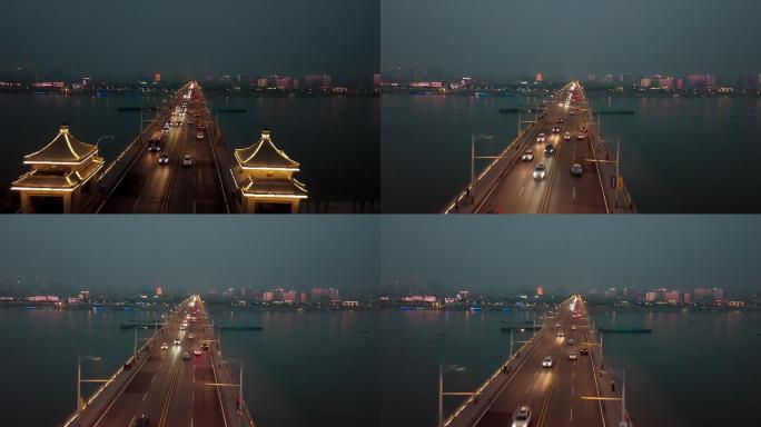 武汉长江大桥傍晚航拍s形状飞行环绕
