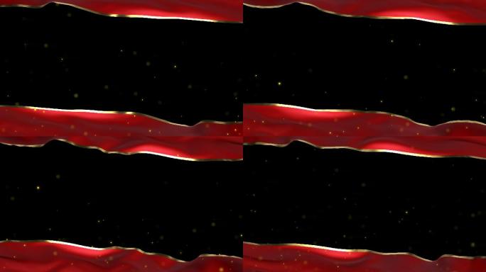 红色金边红绸红布上下边框金粒子无限循环