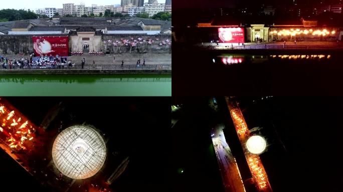 航拍广东深圳客家围屋白天和夜景中国风配乐