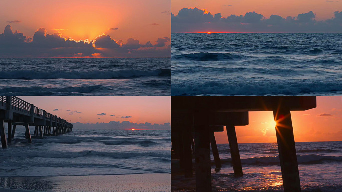 超清夕阳海边海水素材海边