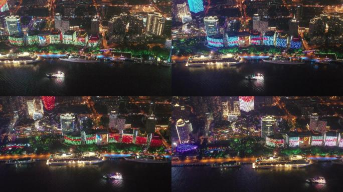 4K原素材-航拍上海虹口区北外滩灯光秀