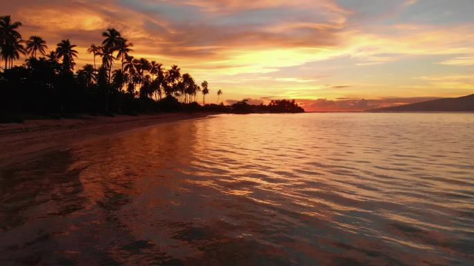 海边夕阳日落海岛岛屿沙滩唯美航拍